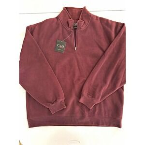 C&B Sport Men's 1/4 Zip Mock Neck Fleece Pullover Sweatshirt Burgundy L